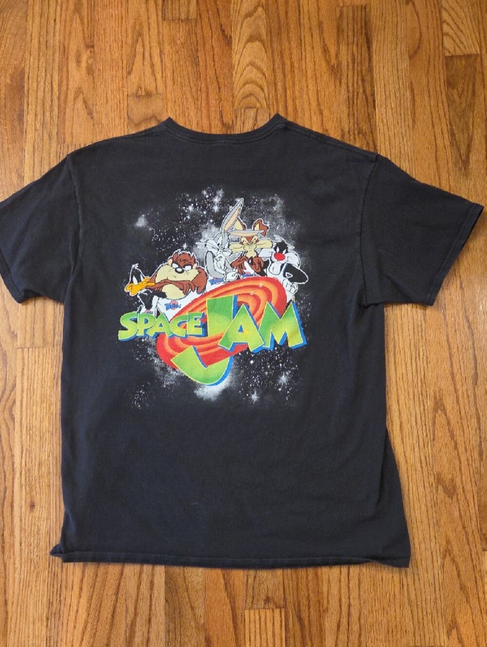 Space Jam Black Short-Sleeve Tee w/ Looney Toons Basketball Graphics Size: L